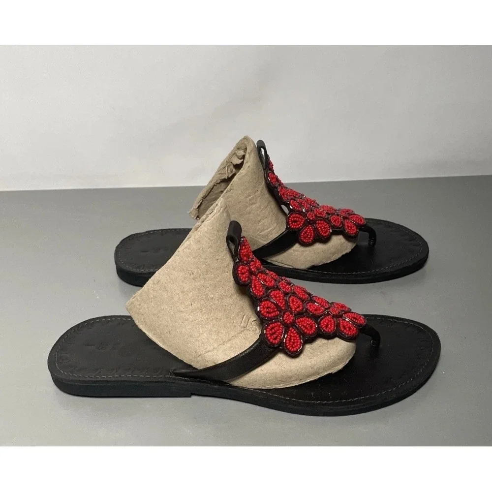 Women's Leather Beaded Flip Flops Sandals Size 7